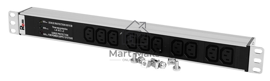 Блок розеток Rem-10 без шнура с фил. и инд., 10 IEC 60320 C13, вход IEC 60320 C14, 10A, алюм., 19