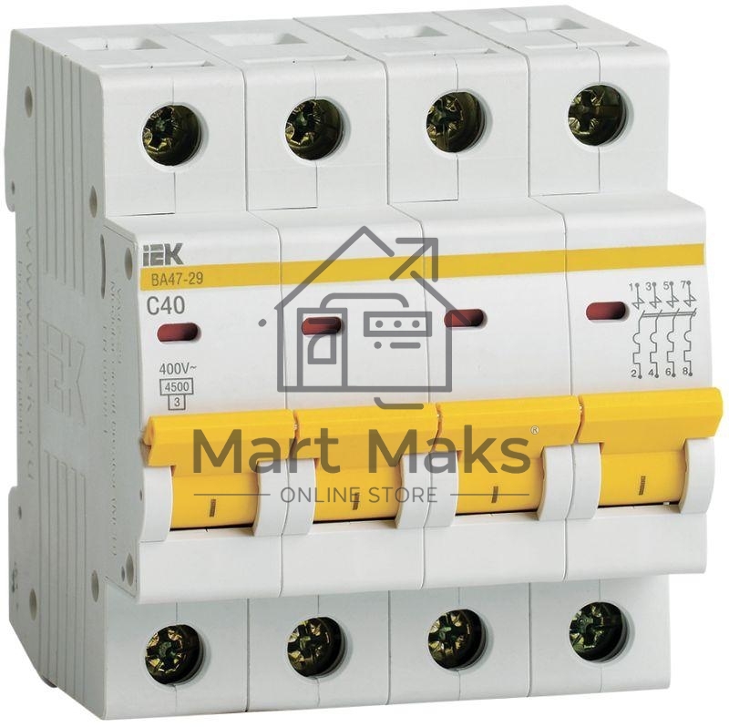 Выключатель автоматический Iek MVA20-4-040-C ВА47-29 4Р 40А 4,5кА х-ка С ИЭК
