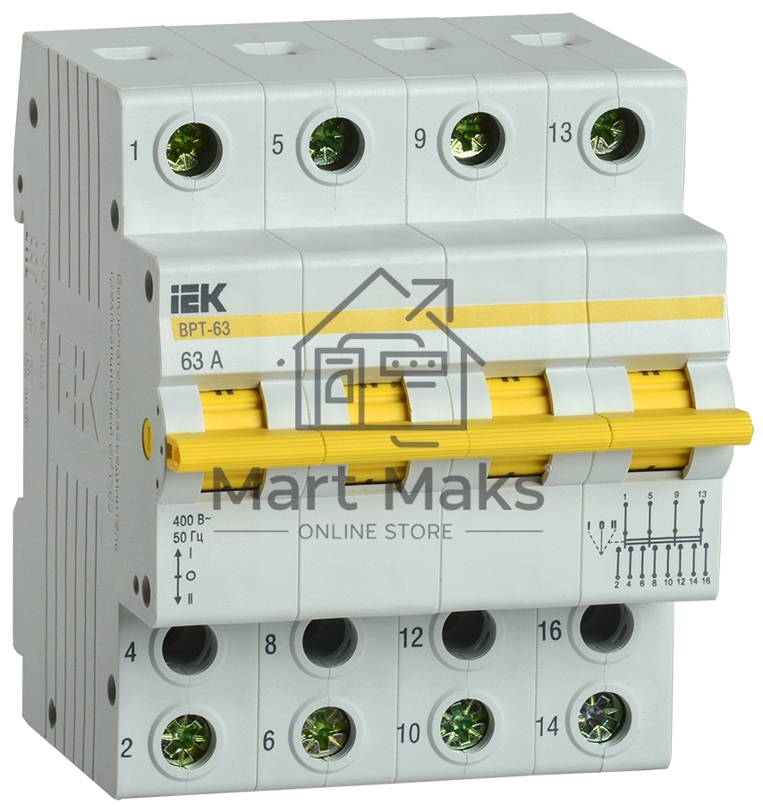Выключатель-разъединитель трехпозиционный Iek MPR10-4-063 Выключатель-разъединитель трехпозиционный ВРТ-63 4P 63А