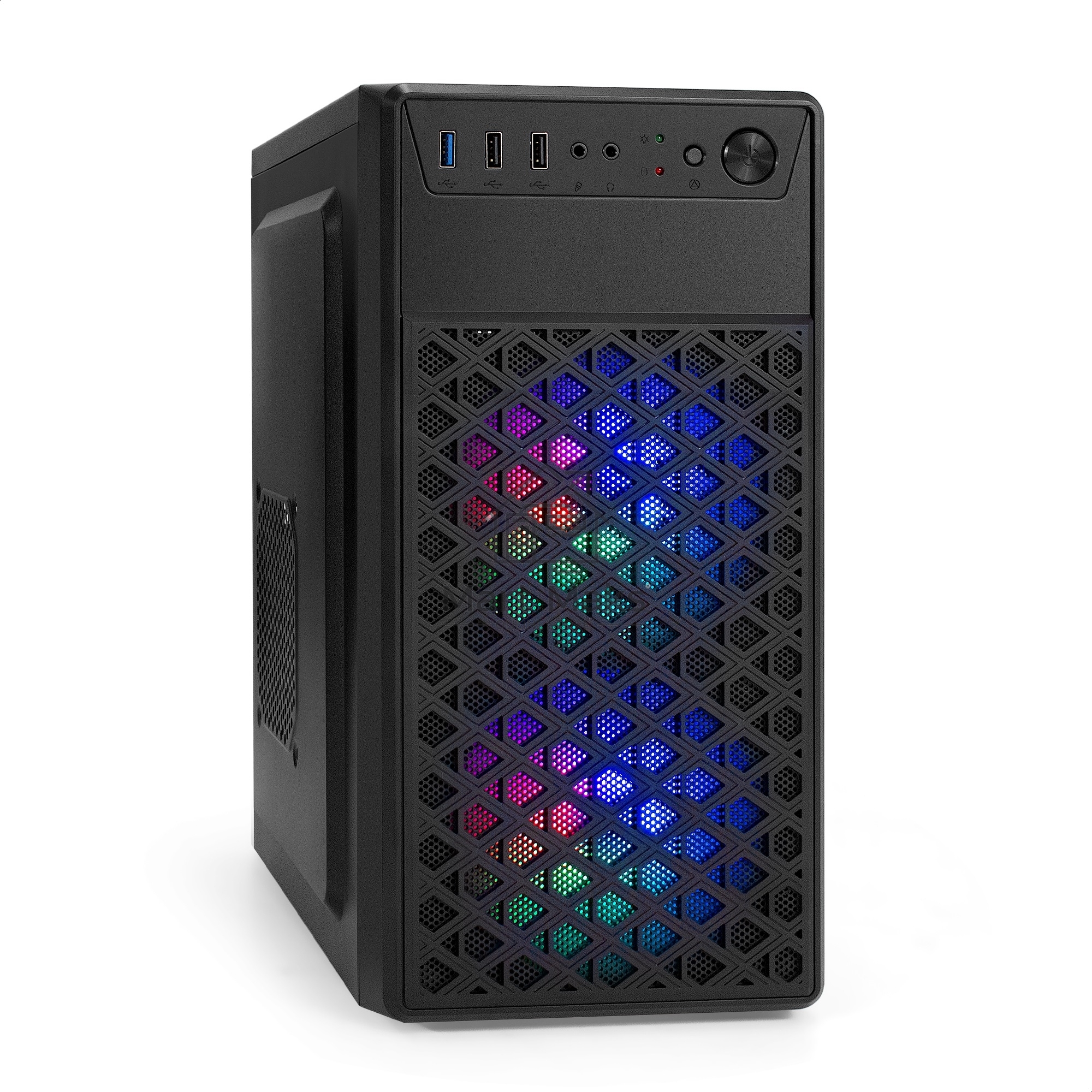 Компьютерный корпус Minitower ExeGate mEVO-7803 (mATX, без БП, 2*USB+1*USB3.0, HD аудио, черный, 2 вент. 12см с RGB подсветкой)