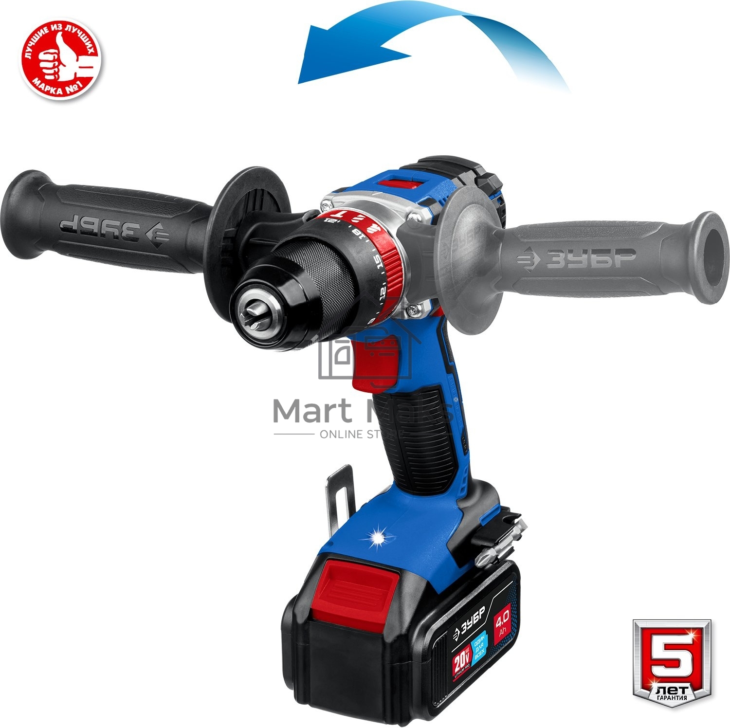 Дрель-шуруповерт ЗУБР DBS-201-42, 20В, 2 АКБ, Ударная, Кейс