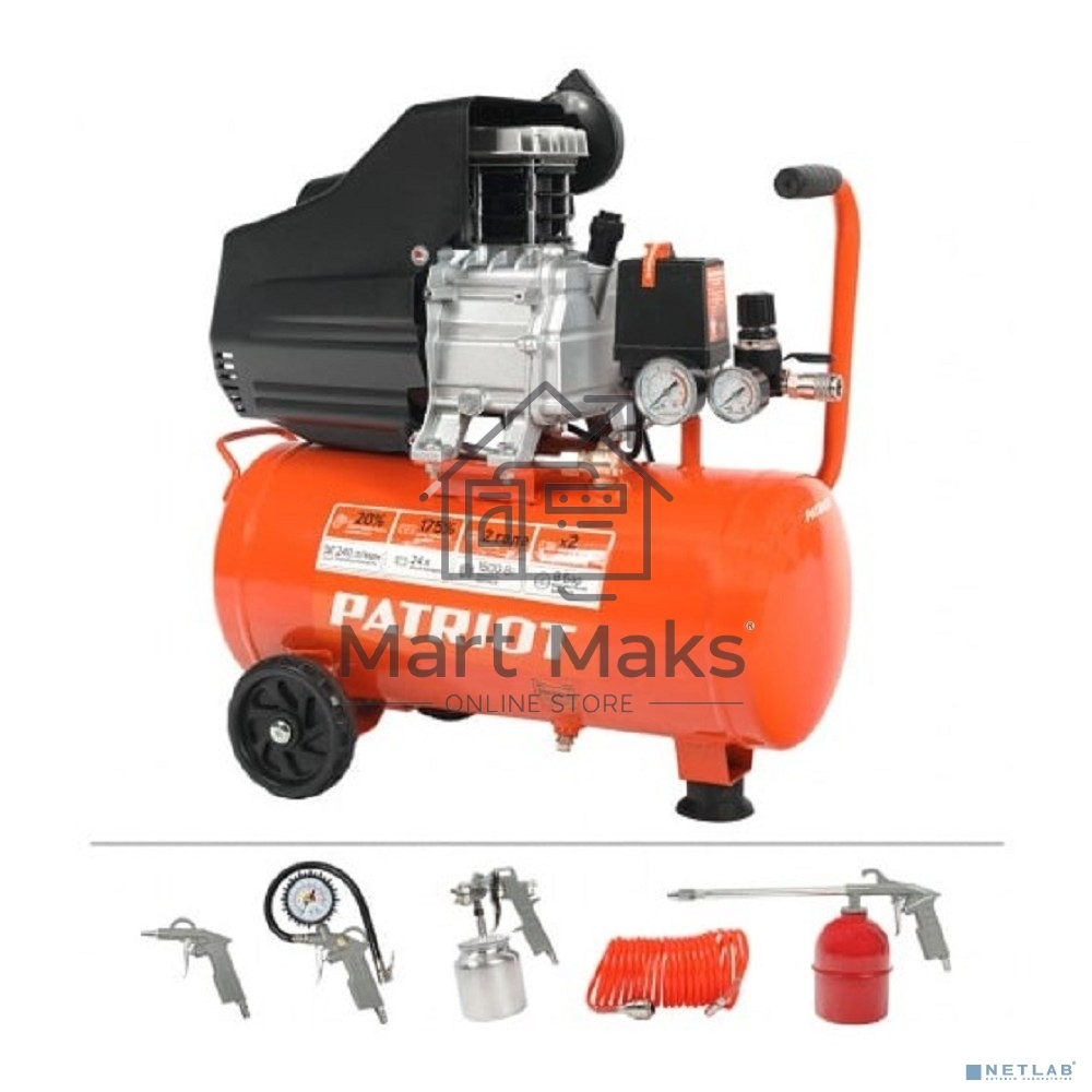 Компрессор PATRIOT EURO 24-240K + набор пневиоинструмента KIT 5В1.5кВт 220В 240л/мин 24л