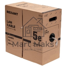 Кабель витая пара Rexant F/UTP, cat.5e, PE, 4PR, 24AWG, OUTDOOR, SOLID, черный, 305м