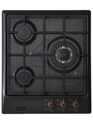 Газовая варочная панель Korting HG 465 CTRN, 3 высокоэффективные конфорки, WOK- сверхмощная конфорка, автоматический электроподжиг, газ-контроль каждой конфорки, передние переключатели, чугунные решетки, цвет-черный, цвет ручек-бронза