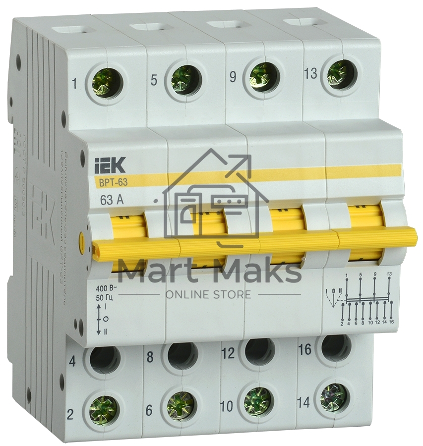 Выключатель-разъединитель трехпозиционный Iek MPR10-4-063 Выключатель-разъединитель трехпозиционный ВРТ-63 4P 63А
