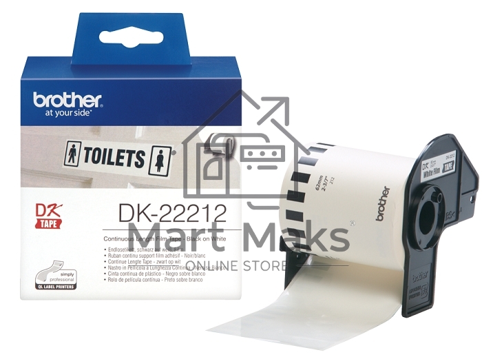 Пленочная клеящаяся лента Brother DK22212 62 мм x 15.24 м, черный шрифт, белый фон