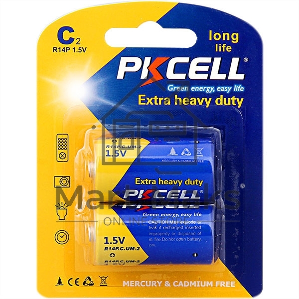Солевой элемент питания PKCELL R14P-2B тип - C(LR14) 2 шт в блистере