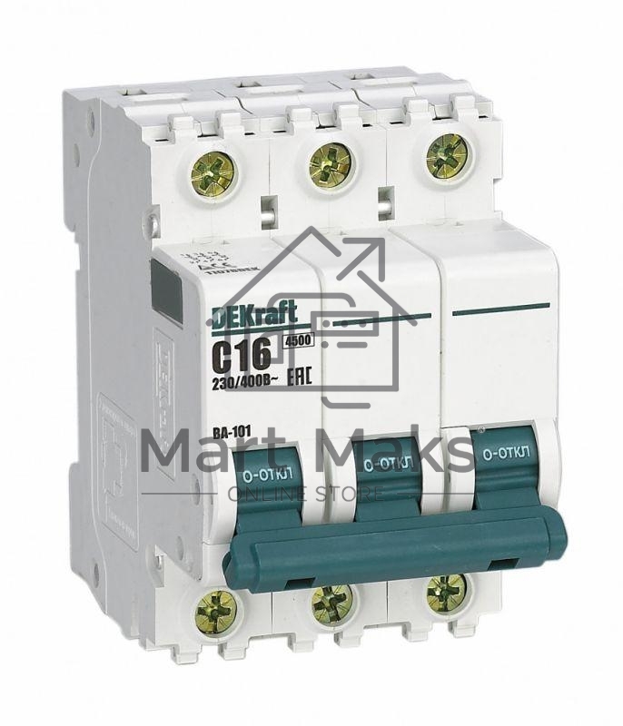 Выключатель автоматический трехполюсный ВА-101 20А D 4,5кА 11127DEK DEKraft