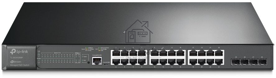 Коммутатор JetStream 28-port Gigabit L2+ Managed Switch with 24-port PoE+, PoE budget up to 384W, support SDN