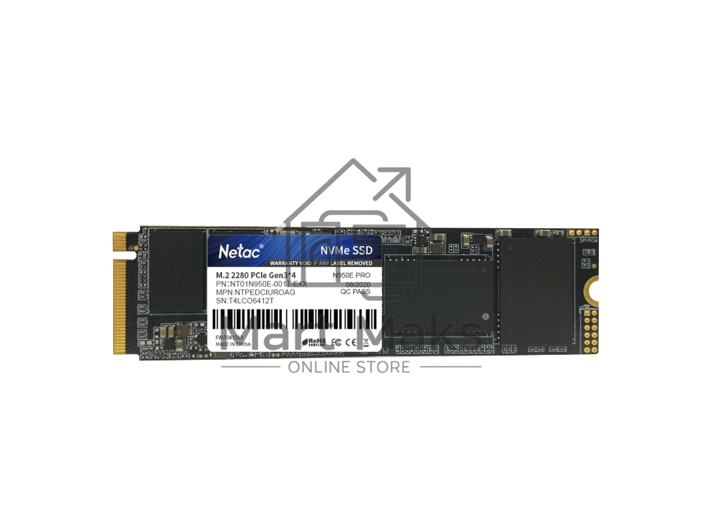 Накопитель SSD Netac N950E Pro, 1TB, PCIe 3.1 x4, M.2 2280, NVMe, R/W 3350/2800