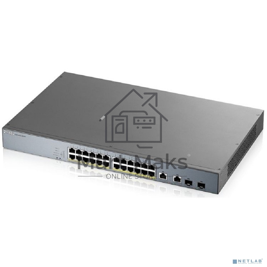 Коммутатор Zyxel GS1350-26HP, 24xGE PoE+, 2xCombo (SFP/RJ-45), бюджет PoE 375 Вт, дальность передачи питания до 250 м, автоперезагрузка PoE-портов, повышенная защита от перенапряжений и электростатических разряд
