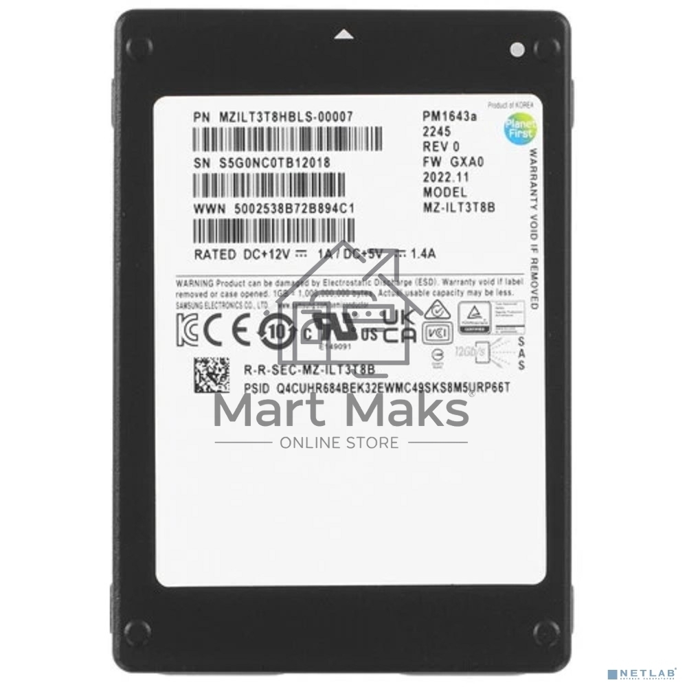 Накопитель SSD Samsung PM1643a, 3.84Tb, SAS 12Gb/s, 2.5