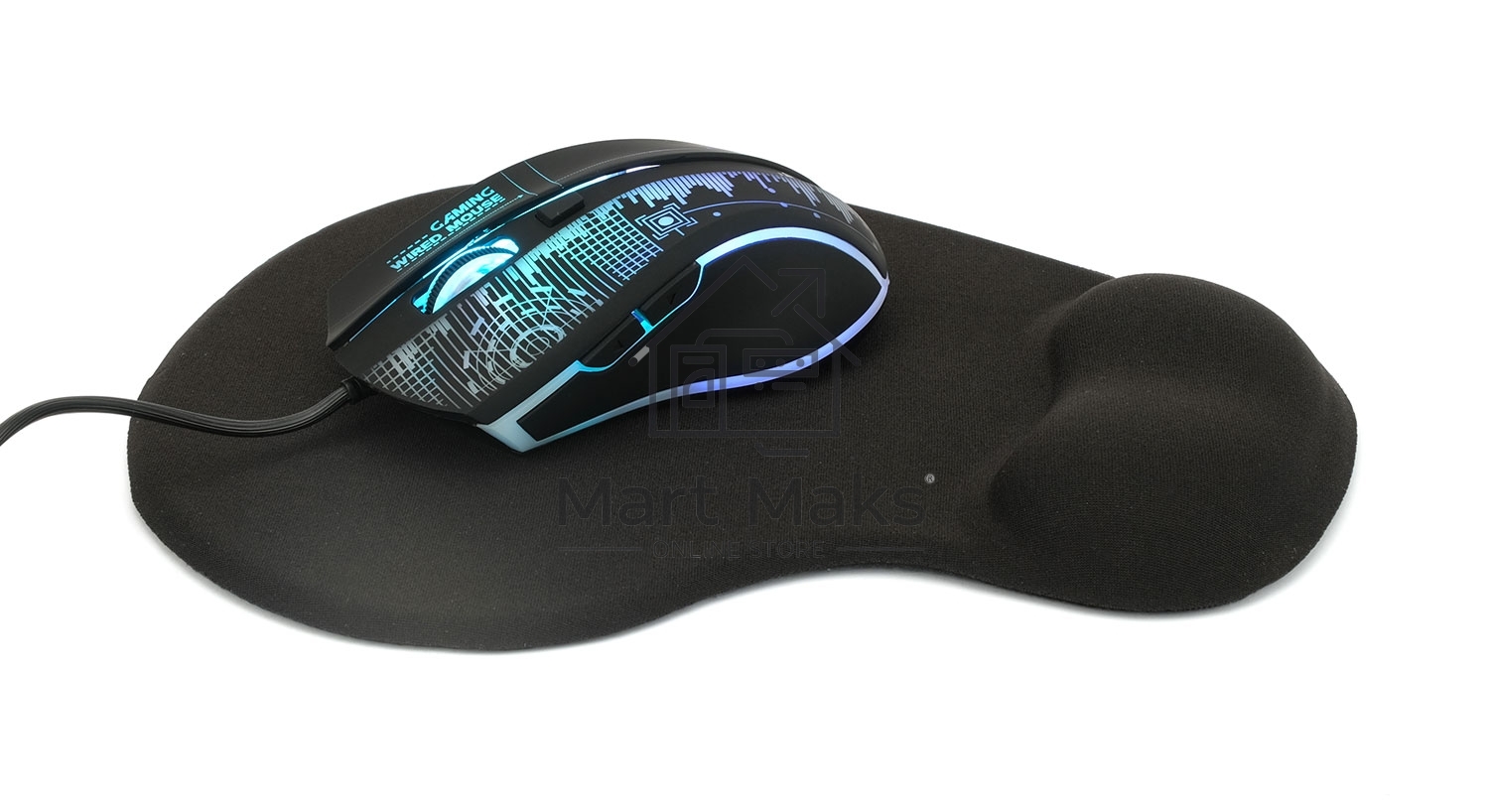 Коврик для мыши с подушкой под запястье Gembird MP-WR-BLACK, черный, 225х195х5мм, ткань+резина, блистер
