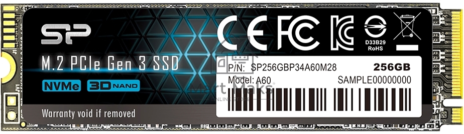 Накопитель SSD Silicon Power M-Series, 256Gb, PCIe 3.0 x4, M.2 2280, NVMe, R/W 2200/1600