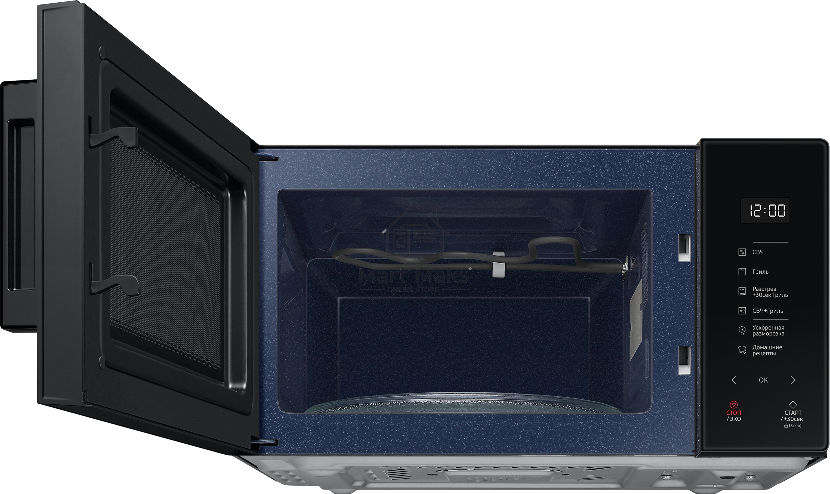 Микроволновая печь Samsung MG23T5018AK/BW черный, 23 л, 800 Вт, переключатели - сенсор