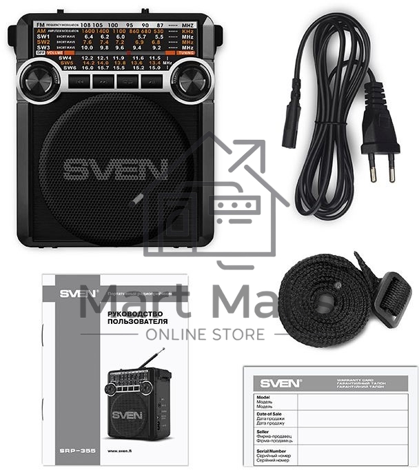 Радиоприемник АС SVEN SRP-355, черный (3 Вт, FM/AM/SW, USB, SD/microSD, фонарь, встроенный аккумулятор) АС SVEN SRP-355, черный (3 Вт, FM/AM/SW, USB, SD/microSD, фонарь, встроенный аккумулятор)