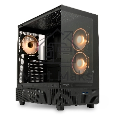 Компьютерный корпус HSPD F710, Panoramic Mid Tower, черный, TG, 0.5 SPCC, 3x120мм ARGb E-ATX, ATX, mATX, mITX 185/395/270мм 2x2.5