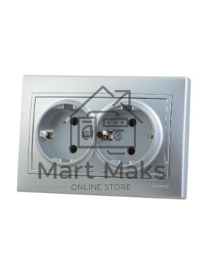 Розетка 2-м СП Мира керам. с заземл. метал. сер. Lezard 701-1010-127