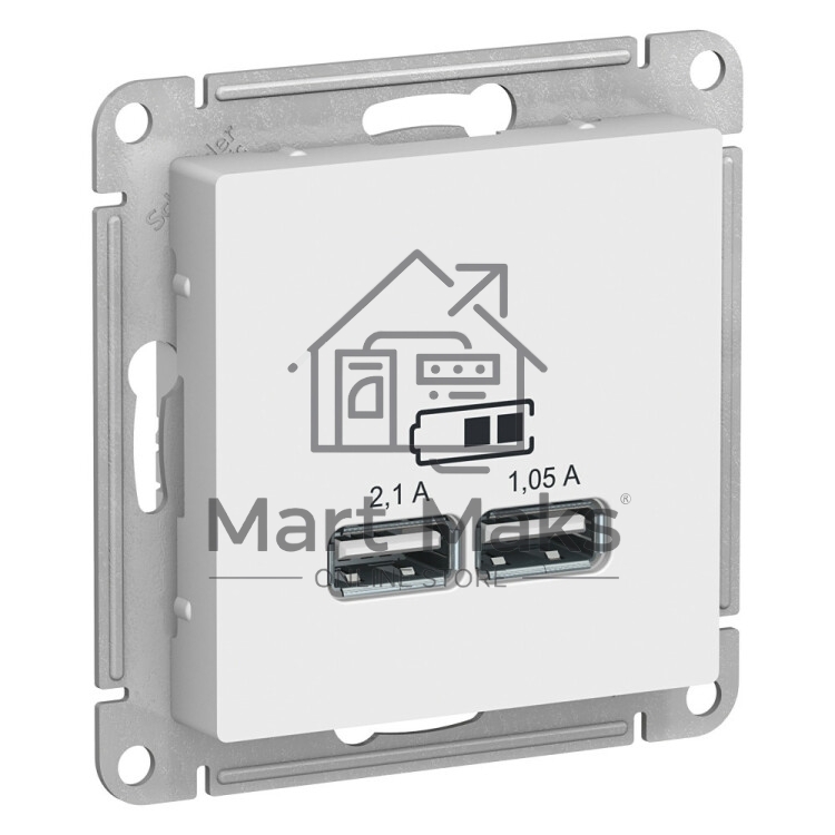 Механизм розетки USB AtlasDesign 5В 1порт х 2.1А 2порта х 1.05А белый