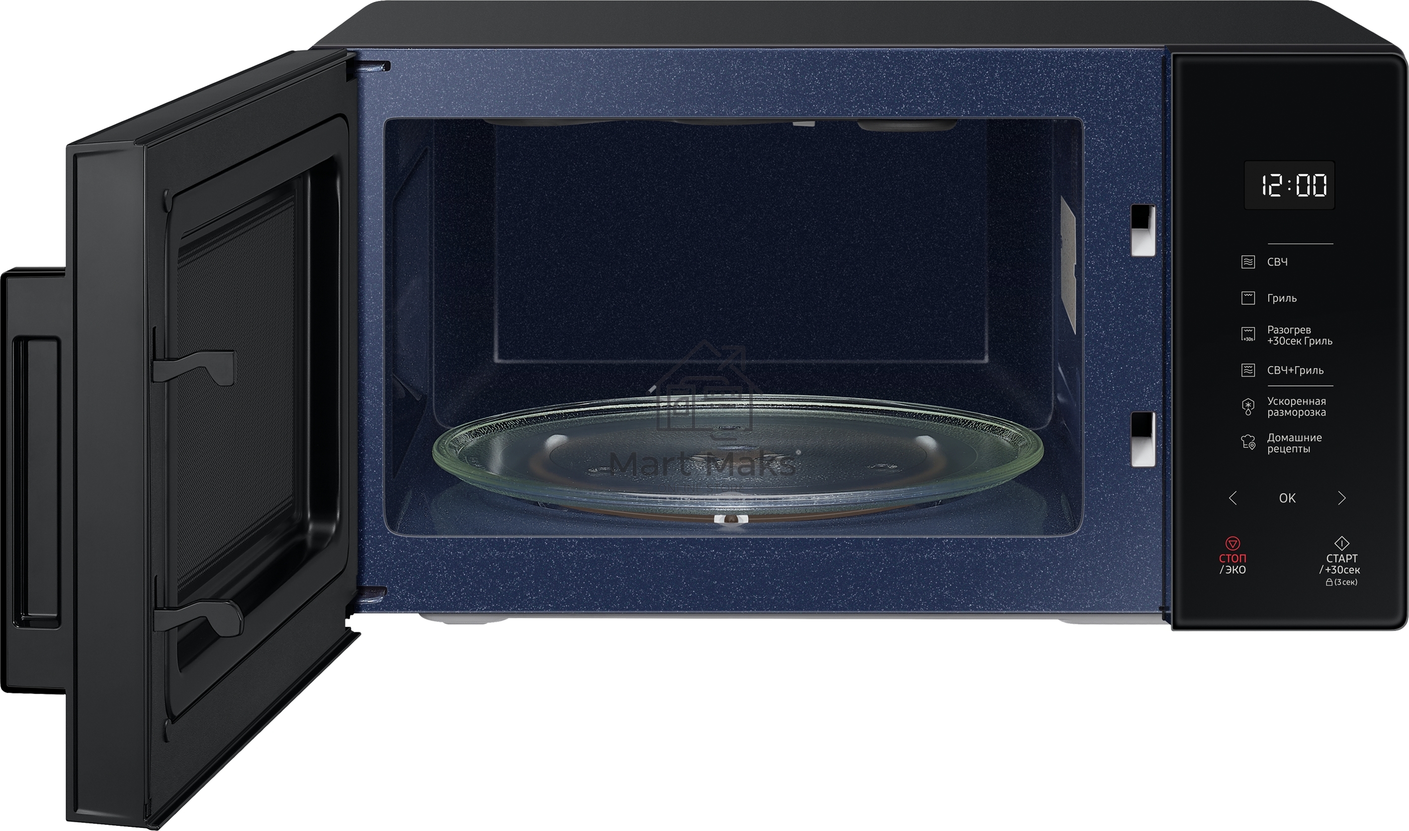 Микроволновая печь Samsung MG23T5018AK/BW черный, 23 л, 800 Вт, переключатели - сенсор