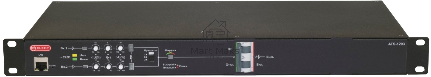 Автоматический ввод резерва Elemy ATS-1203/16/S/E/DO, 1U, 220B, 16A, Ethernet, Digital Output, in (2) C20, out (1) C19 (6) C13