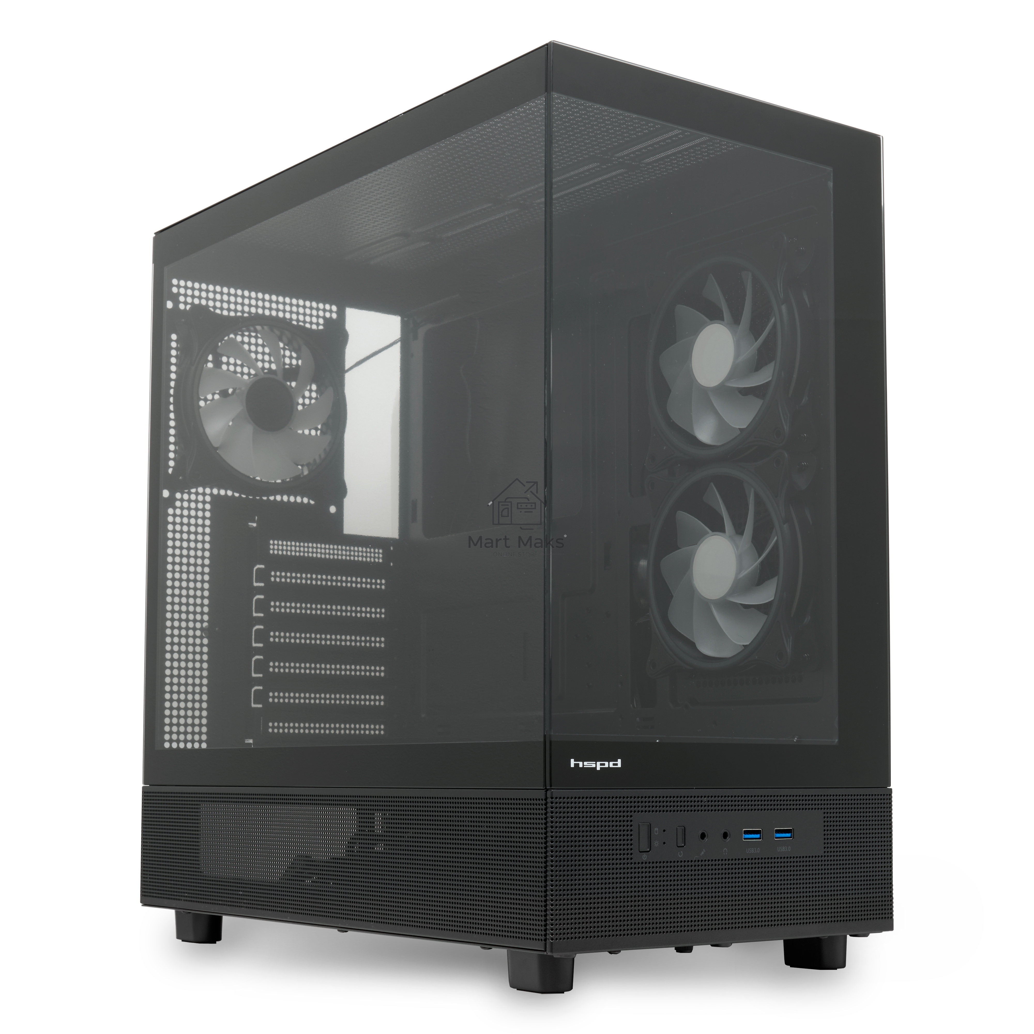 Компьютерный корпус  HSPD F710, Panoramic Mid Tower, черный, TG, 0.5 SPCC, 3x120mm ARGB E-ATX, ATX, mATX, mITX 185/395/270mm 2x2.5