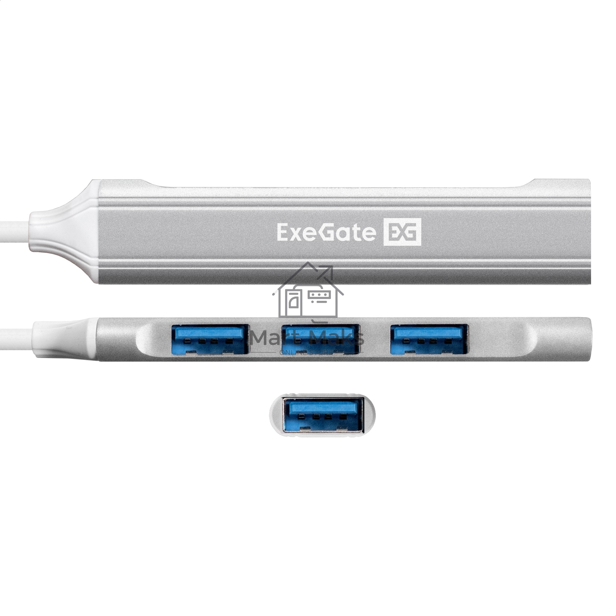 USB-Хаб (концентратор) 4-в-1 ExeGate DUB-3213C (кабель-адаптер USB3.0 Type-C --> 3xUSB2.0, 1xUSB3.0, Plug&Play, серебристый)