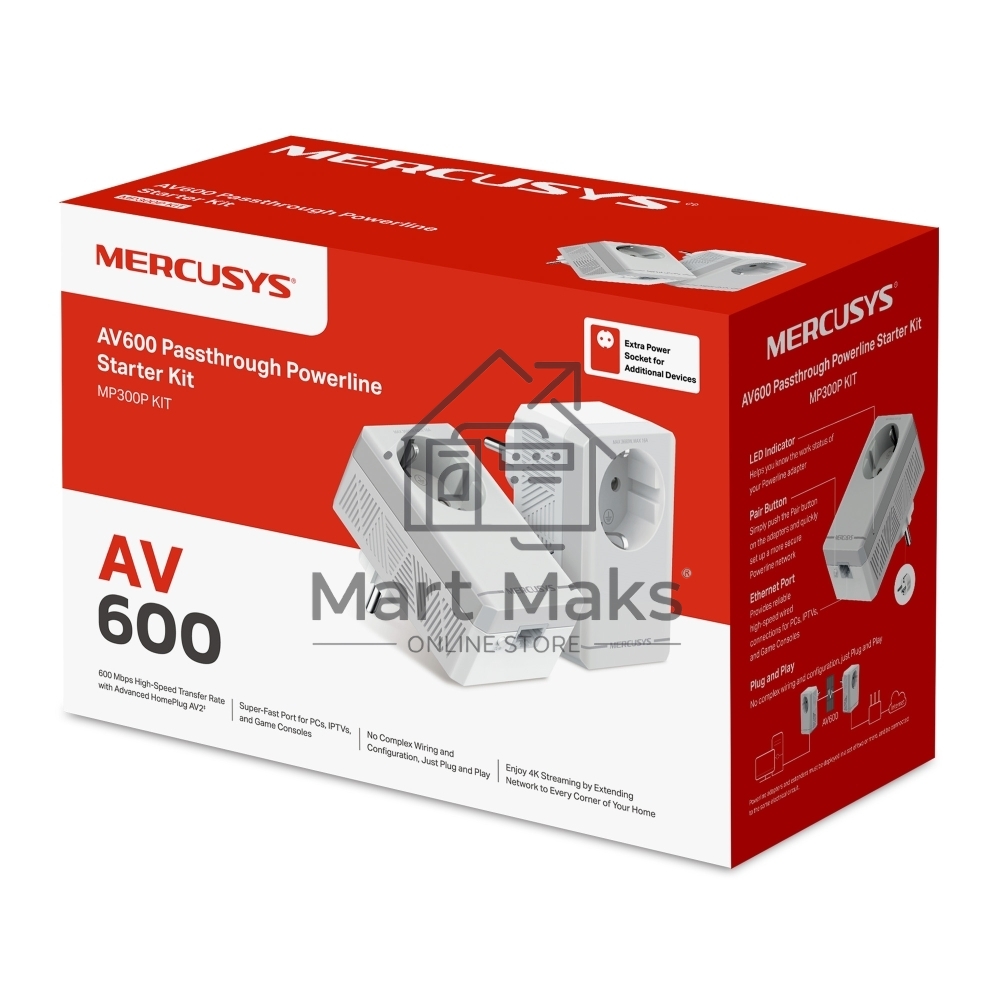 Комплект адаптеров Powerline с розеткой Mercusys MP300P KIT