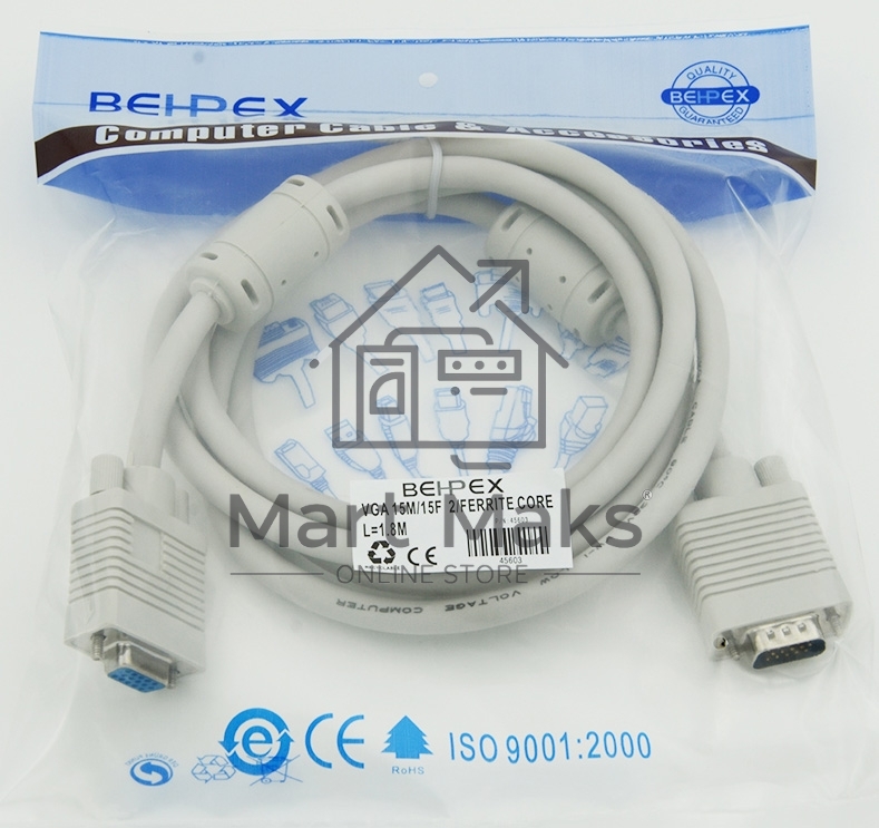 Кабель-удлинитель VGA VGA HD15 (m)/VGA HD15 (f) 1.8м феррит.кольца экран.