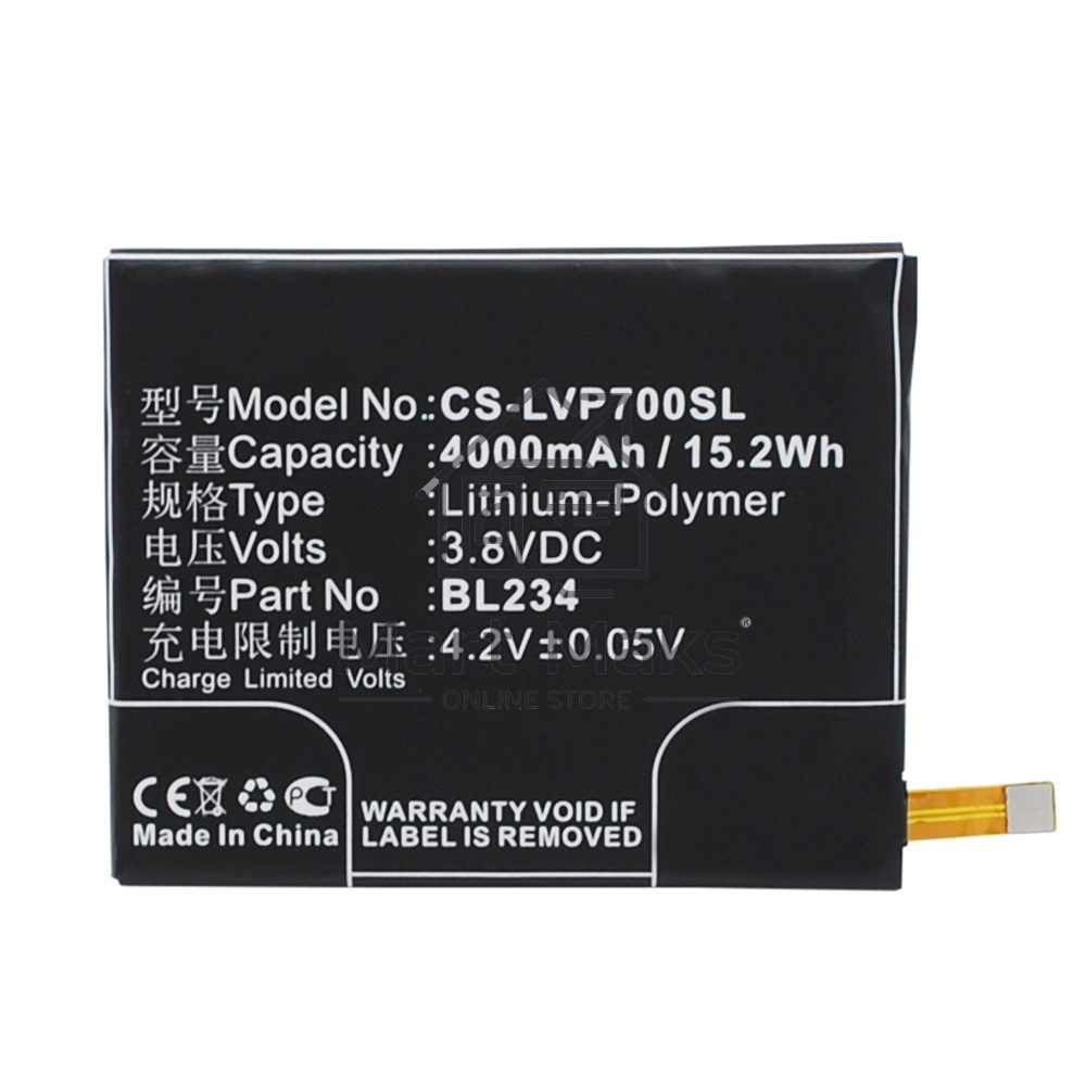 Аккумулятор CameronSinoCS-LVP700SL (BL234) для Lenovo P70T 3.8V / 4000mAh / 15.20Wh