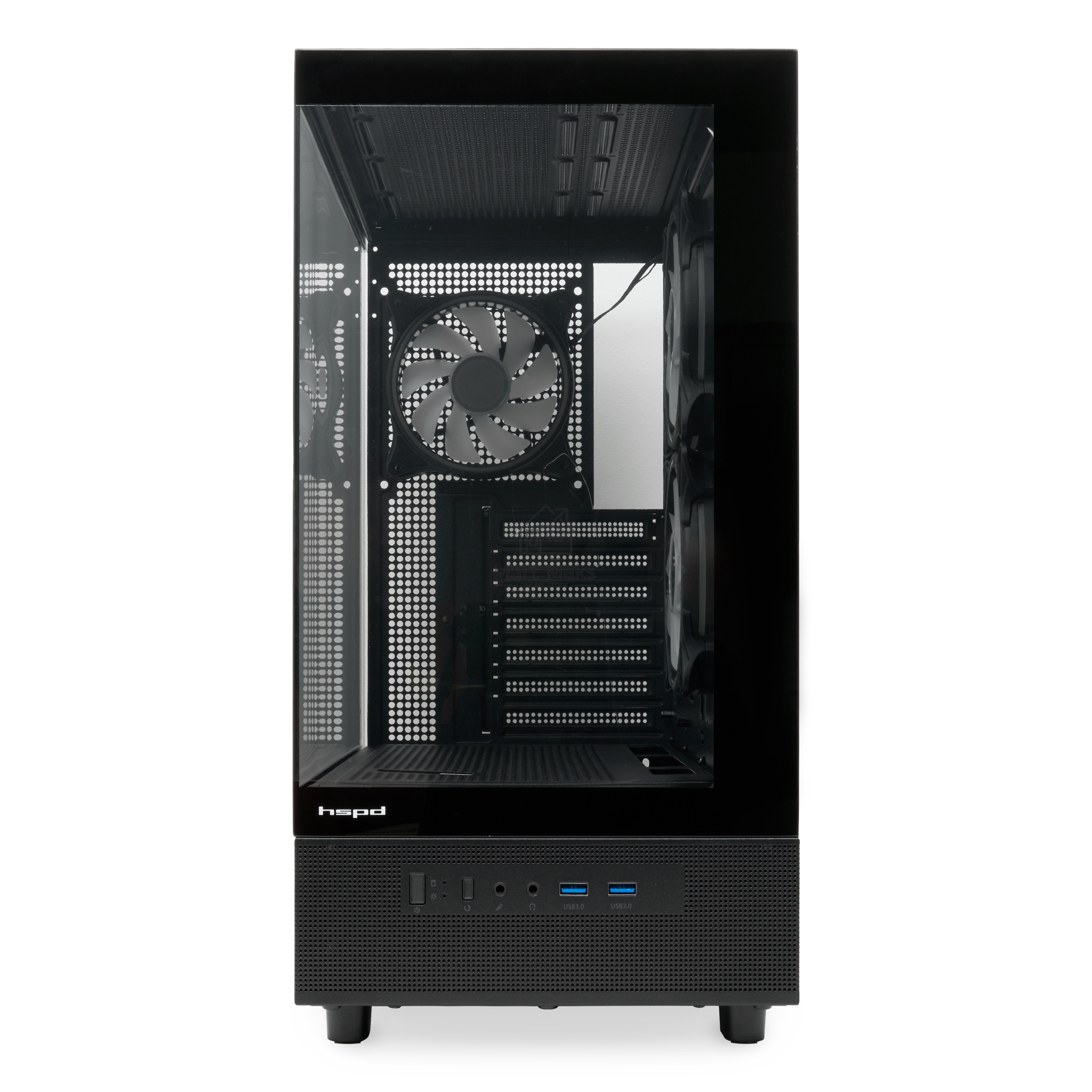 Компьютерный корпус  HSPD F710, Panoramic Mid Tower, черный, TG, 0.5 SPCC, 3x120mm ARGB E-ATX, ATX, mATX, mITX 185/395/270mm 2x2.5