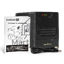 Источник бесперебойного питания ExeGate Power NB-600.LED.AVR.2SH.USB (600VA/360W, LED, AVR, 2*Schuko, USB, батарея 12V 7.2Ah, Black)