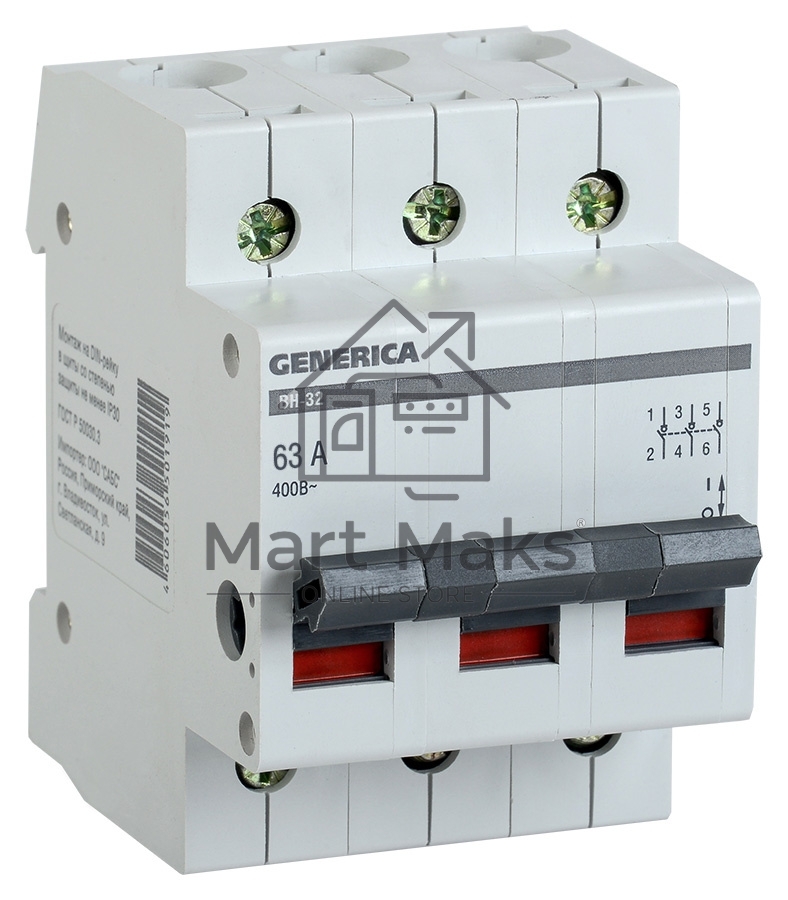 Выключатель нагрузки Iek MNV15-3-063 (мини-рубильник) ВН-32 3Р 63А GENERICA