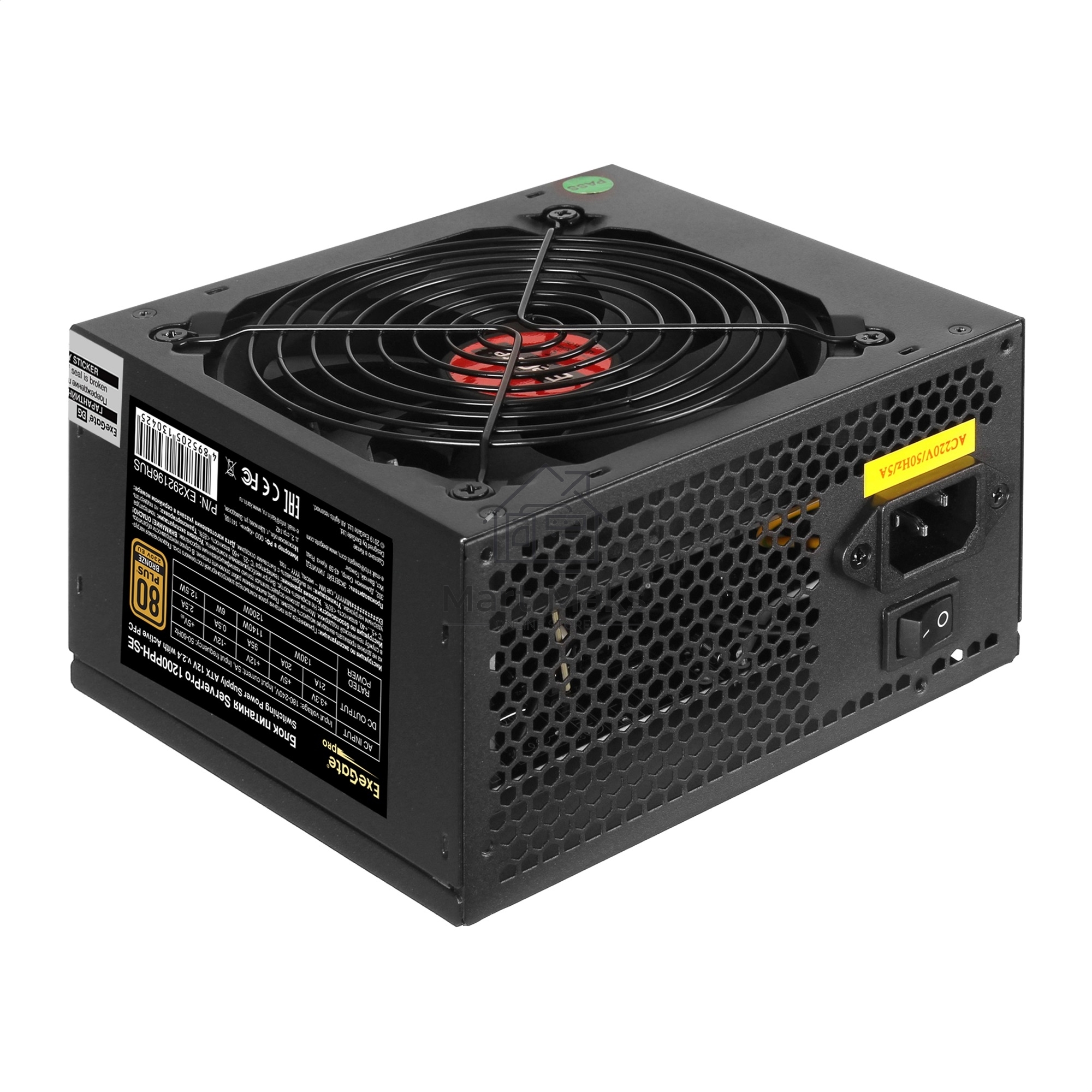 Серверный блок питания 1200W ExeGate EX292196RUS ServerPRO 80 PLUS Bronze, 1200PPH-SE (ATX, for 3U+ cases, APFC, КПД 89% (80 PLUS Bronze), 12cm fan, 24pin, 2x(4+4)p, 6xPCI-E, 8xSATA, 4xIDE, box, black)