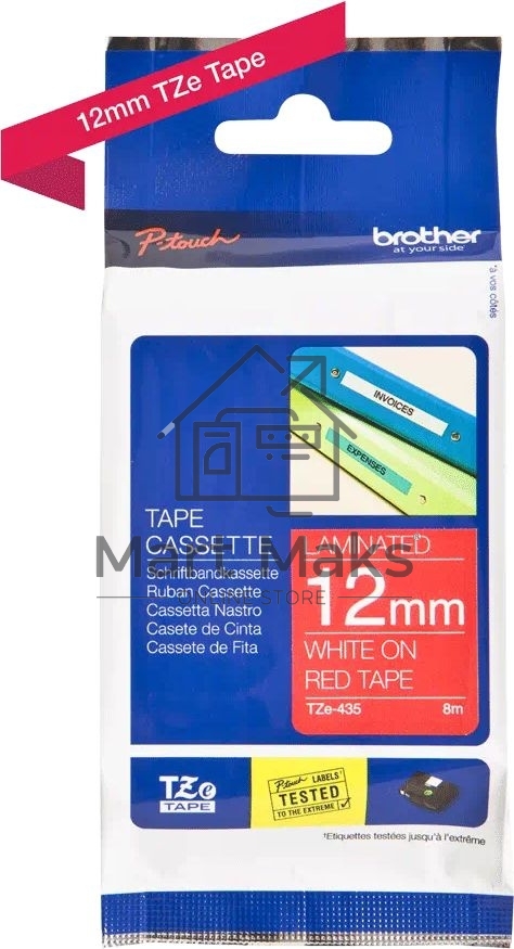 Картридж Brother TZ-E435 12 мм, 8 м, белый шрифт, красный фон, для BROTHER P-Touch