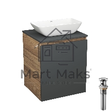 Тумба Bau Dream Blackwood 50 графит, раковина BAU Spectrum mini 47х24 выпуск клик клак, хром