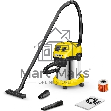 Строительный пылесос Karcher WD 3 P S V-17/4/20 желтый, 1000 Вт, уборка сухая/сбор воды, пылесборник мешок/контейнер, 17 л