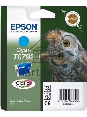 Картридж струйный Epson T0792 (C13T07924010) голубой повышенной емкости (1530 стр.) для P50/PX660/PX820/PX830