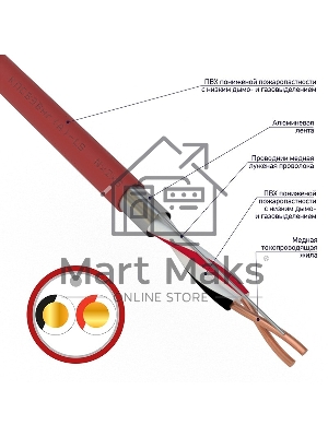 Кабель для пожарной сигнализации Rexant КПСВЭВнг(А)-LS 1x2x0,50 мм², бухта 200 м