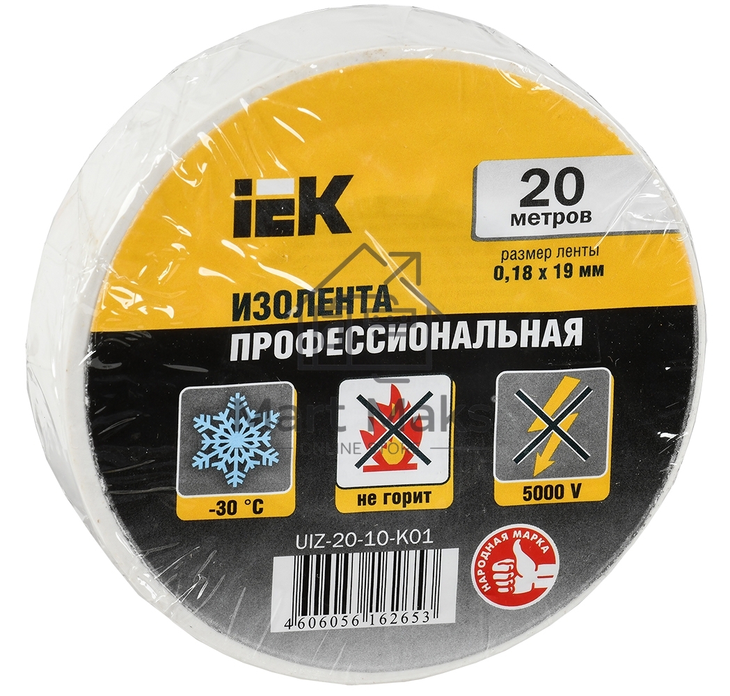 Изолента Iek UIZ-20-10-K01 0,18х19 мм белая 20 метров ИЭК