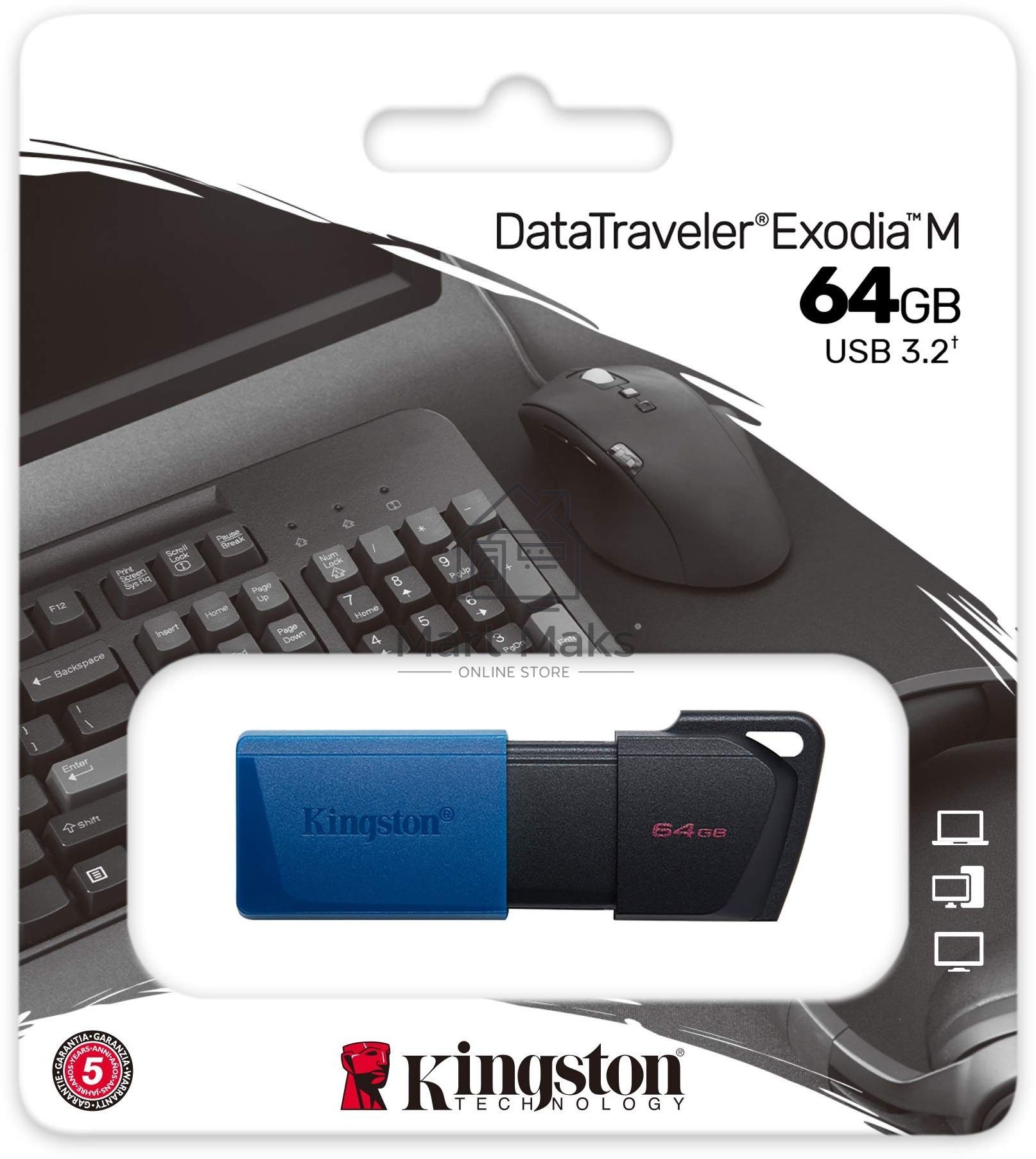 Флешка USB R/W R/W Kingston 64Gb DataTraveler Exodia M DTXM/64GB USB3.0 черный/синий