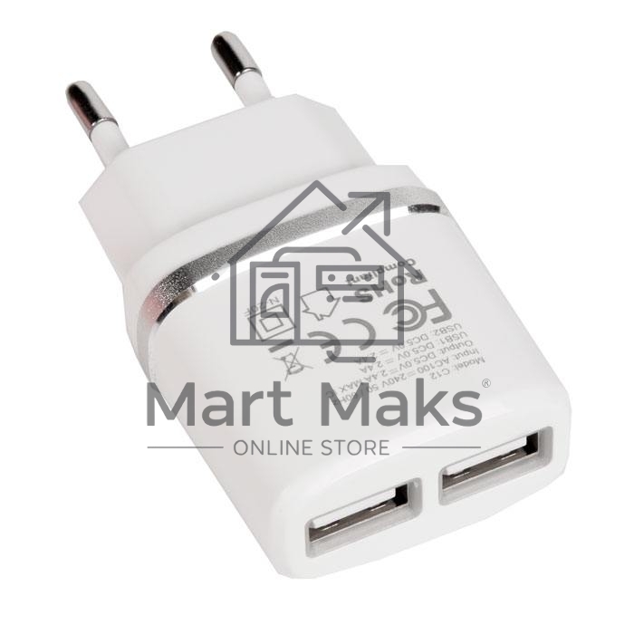 Зарядное устройство C12 Smart dual USB charger, белый