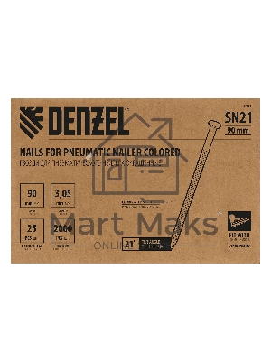 Гвозди для пнев. нейлера (крашен.), длина - 90 мм, диам. - 3,05 мм, 2000 шт. Denzel