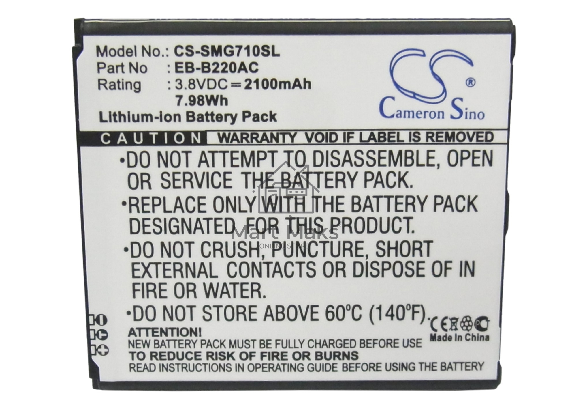 Аккумулятор CameronSinoCS-SMG710SL EB-B220AC для Samsung Galaxy Grand 2 4G 3.8V / 2100mAh / 7.98Wh