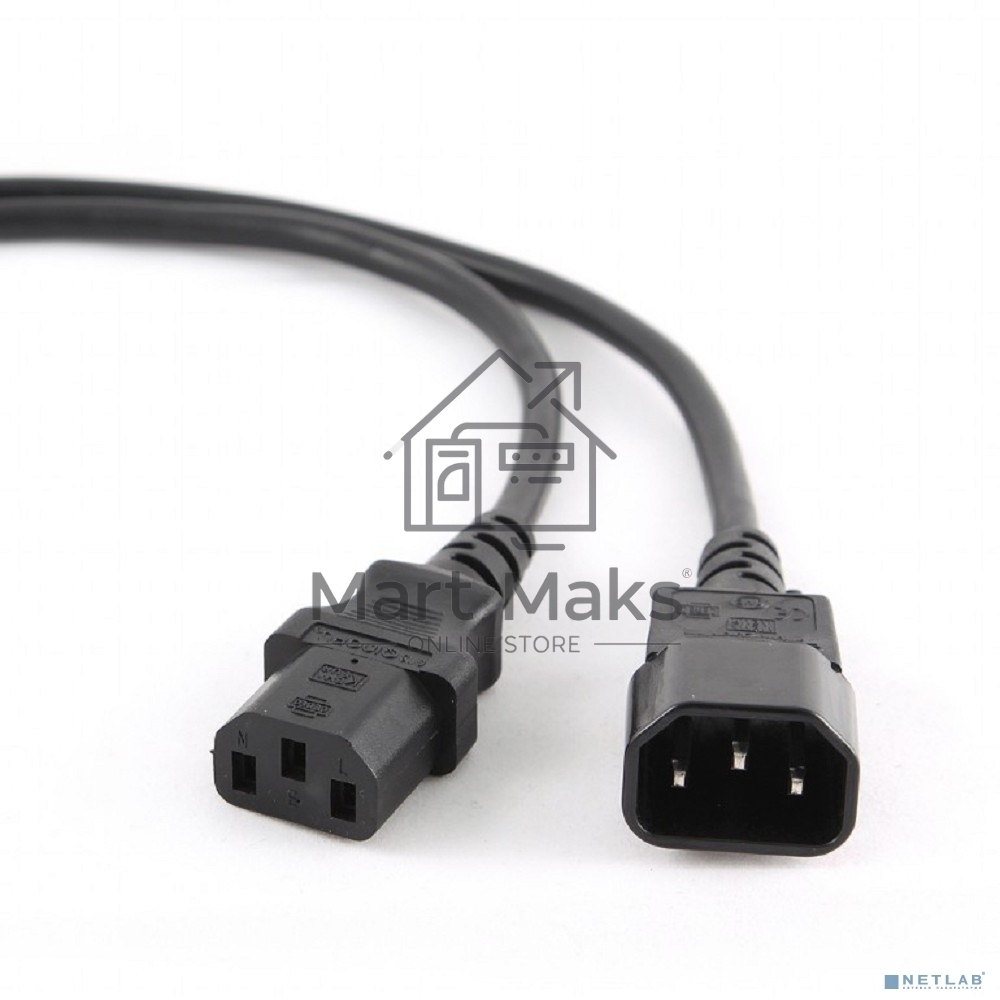 Кабель питания сист.блок-монитор Cablexpert PC-189-VDE-5M, 5м, C13-C14, VDE, 10А, Сечение провода: 0,75 мм2, черный, с заземлением