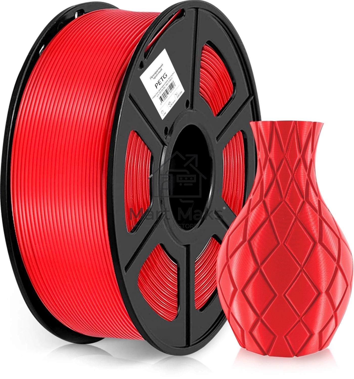 Пластик для принтера 3D Cactus CS-3D-PETG-1KG-T-RED PETG d1.75мм 1кг 1цв.