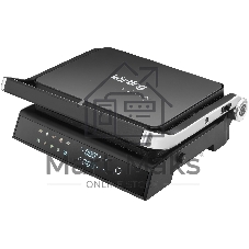 Гриль электрический Korting KGPA 0403 W Infinity, мощность 2000 Вт, сенсорное управление, цветной дисплей, 10 автоматических программ, раздельная регулировка температуры верхней и нижней панелей, температура от 90 до 230 градусов, таймер, цвет черный
