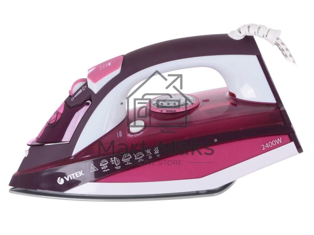 Утюг Vitek VT-1215 (PK) максимальная мощность 2400 Вт.Подошва Ceramic Ultra Care.