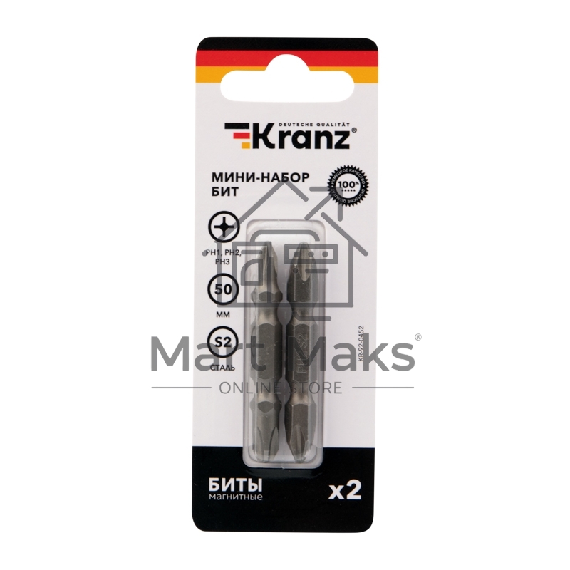 Мини-набор бит KRANZ PH2xPH2, PH1xPH3-50 мм (2 шт./уп.)