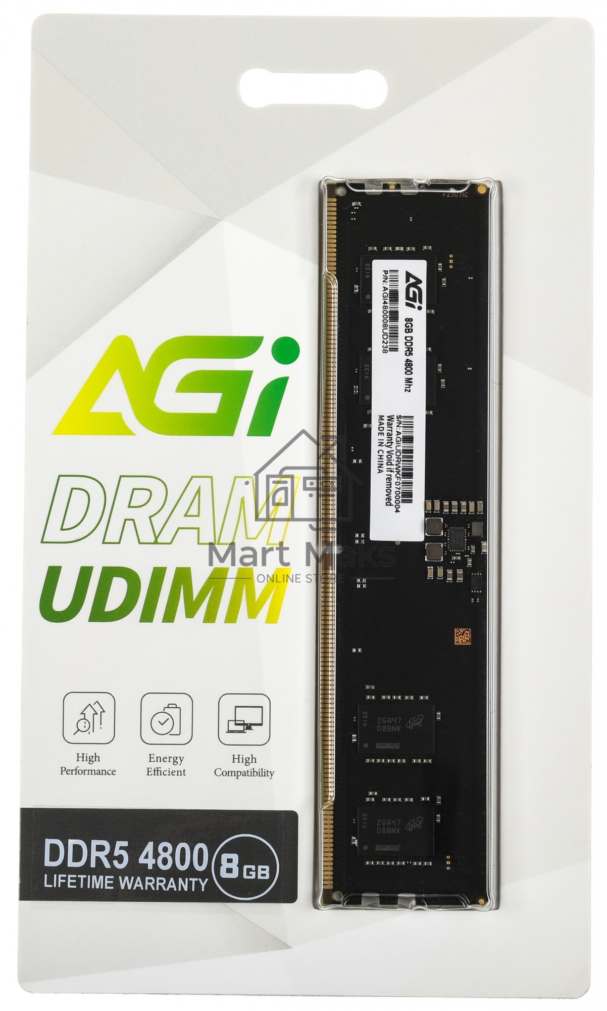 Оперативная память AGI, DDR5, 8GB (1x8GB), 4800MHz, CL40, DIMM